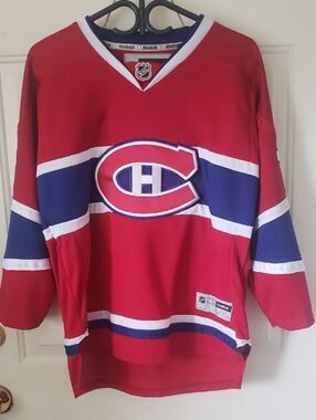 Reebok Red and Blue Montreal Canadiens Hockey Jersey